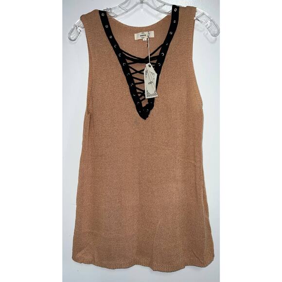 NWT Entro Sweater Tank Lace Up Khaki Tan L - Picture 1 of 7
